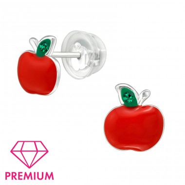 Apple - Premium - 925 Sterling Silver Ear Studs With Enamel Colors A4S39750