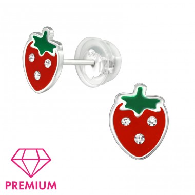 Strawberry - Premium* - 925 Sterling Silver Ear Studs With Enamel Colors A4S39751