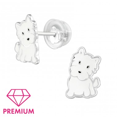 Sitting Dog - Premium - 925 Sterling Silver Ear Studs With Enamel Colors A4S39754