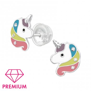 Unicorn - Premium* - 925 Sterling Silver Ear Studs With Enamel Colors A4S39757