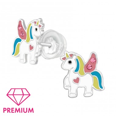 Unicorn - Premium - 925 Sterling Silver Ear Studs With Enamel Colors A4S39758