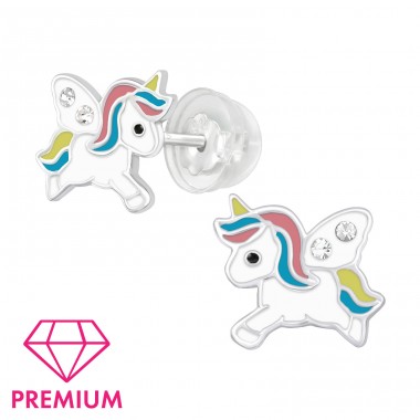 Unicorn - Premium - 925 Sterling Silver Ear Studs With Enamel Colors A4S39759