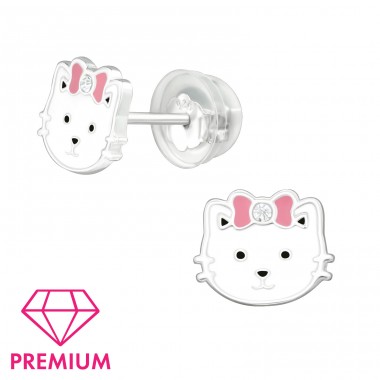 Cat - Premium* - 925 Sterling Silver Ear Studs With Enamel Colors A4S39760