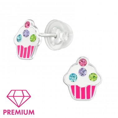 Cupcake - Premium - 925 Sterling Silver Ear Studs With Enamel Colors A4S39764