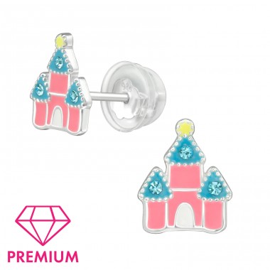 Castle - Premium - 925 Sterling Silver Ear Studs With Enamel Colors A4S39766