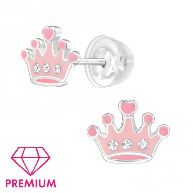 Crown - Premium - 925 Sterling Silver Ear Studs With Enamel Colors A4S39767