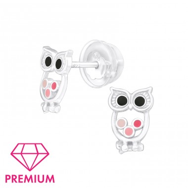 Owl - Premium - 925 Sterling Silver Ear Studs With Enamel Colors A4S39937