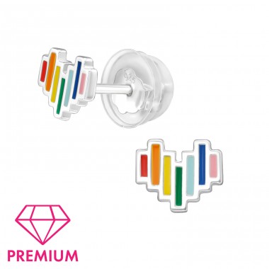 Heart - Premium - 925 Sterling Silver Ear Studs With Enamel Colors A4S39964