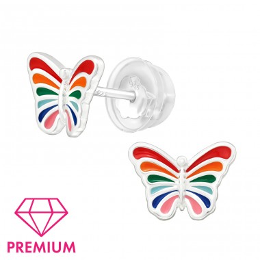 Butterfly in rainbow colors - Premium - 925 Sterling Silver Ear Studs With Enamel Colors A4S39966