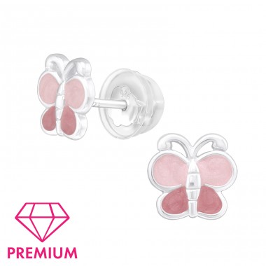 Pink Butterfly - Premium - 925 Sterling Silver Ear Studs With Enamel Colors A4S39985