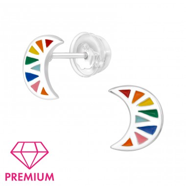 Colorful Moon - Premium - 925 Sterling Silver Ear Studs With Enamel Colors A4S40002