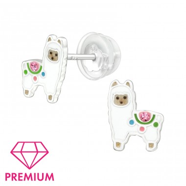 Alpaca - Premium - 925 Sterling Silver Ear Studs With Enamel Colors A4S40068