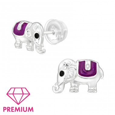 Elephant - Premium - 925 Sterling Silver Ear Studs With Enamel Colors A4S40088