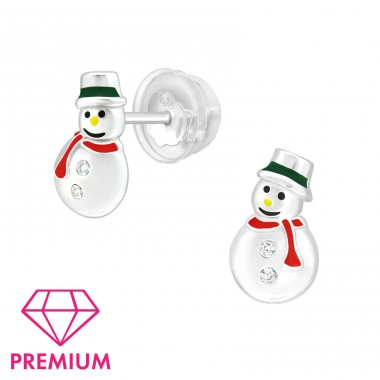 Snowman - Premium  - 925 Sterling Silver Ear Studs With Enamel Colors A4S40387