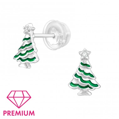 Christmas Tree - Premium - 925 Sterling Silver Ear Studs With Enamel Colors A4S40388