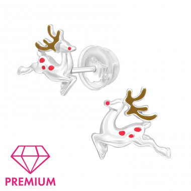 Christmas Reindeer - Premium - 925 Sterling Silver Ear Studs With Enamel Colors A4S40390