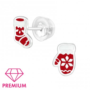 Christmas Stockings And Mittens - Premium - 925 Sterling Silver Ear Studs With Enamel Colors A4S40392