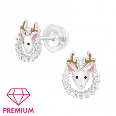 Reindeer - Premium - 925 Sterling Silver Ear Studs With Stones A4S40393