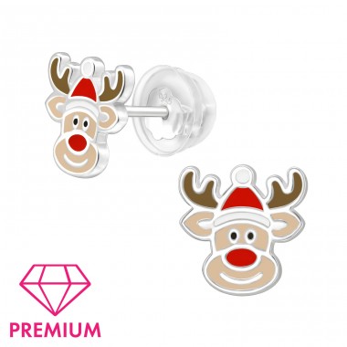 Reindeer colored - Premium* - 925 Sterling Silver Premium Children Ear Studs A4S40729