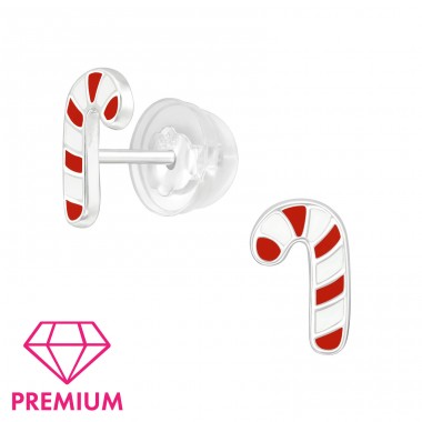 Candy Cane - Premium* - 925 Sterling Silver Premium Children Ear Studs A4S40731