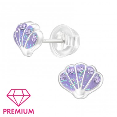 Shell with glitter - Premium - 925 Sterling Silver Ear Studs With Enamel Colors A4S41647