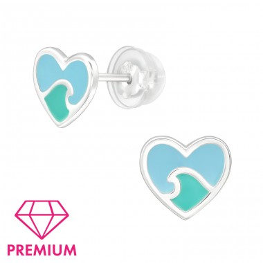 Two tones of blue Heart - Premium* - 925 Sterling Silver Ear Studs With Enamel Colors A4S41648