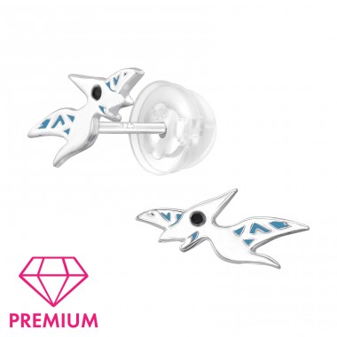 Pterodactyl Dinosaur Ear Studs - 925 Sterling Silver Ear Studs With Enamel Colors A4S42764