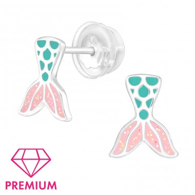 Mermaid Tail with glitter - Premium* - 925 Sterling Silver Ear Studs With Enamel Colors A4S43542