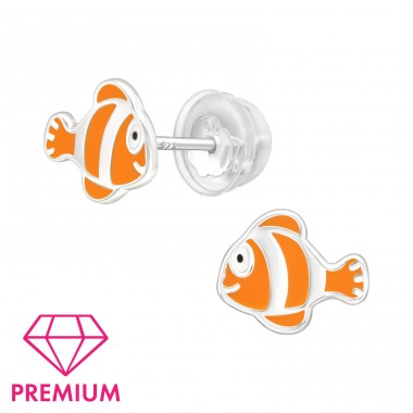 Orange stripped Fish - Premium - 925 Sterling Silver Ear Studs With Enamel Colors A4S43740