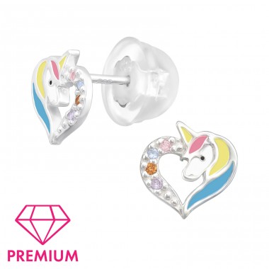 Unicorn - Premium* - 925 Sterling Silver Ear Studs With Enamel Colors A4S43968