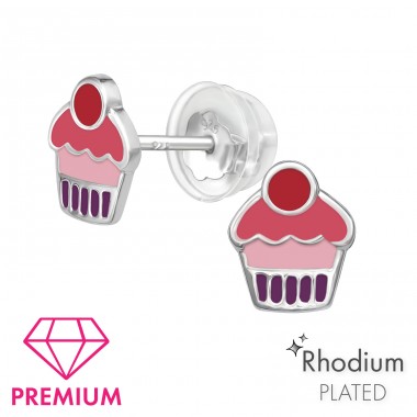 Cupcake - Premium* - 925 Sterling Silver Ear Studs With Enamel Colors A4S45000