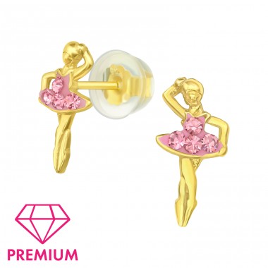 Golden Ballerina - Premium* - 925 Sterling Silver Ear Studs With Stones A4S45002