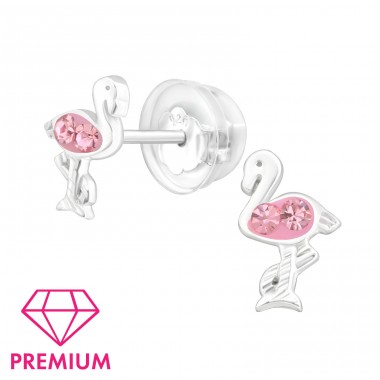 Rosa Flamingo – Premium* – Ohrstecker aus 925er Sterlingsilber mit Steinen A4S45006