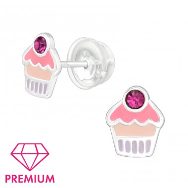 Cupcake - Premium* - 925 Sterling Silver Ear Studs With Enamel Colors A4S45258