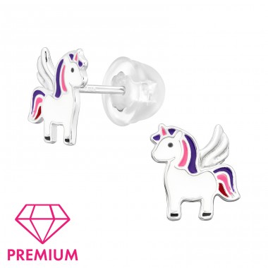 Unicorn with wings - Premium* - 925 Sterling Silver Ear Studs With Enamel Colors A4S45837