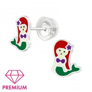 Mermaid - Premium* - 925 Sterling Silver Ear Studs With Enamel Colors A4S46172