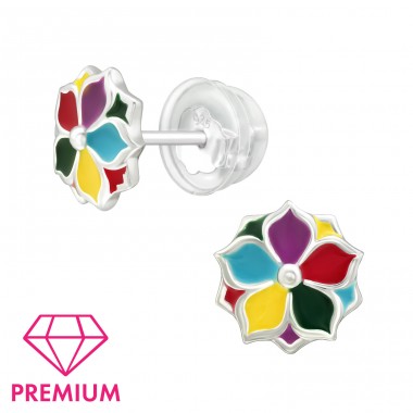 Multicolor Lotus Flower - Premium* - 925 Sterling Silver Ear Studs With Enamel Colors A4S46173