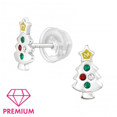 Christmas Tree with crystals - Premium* - 925 Sterling Silver Ear Studs With Stones A4S46294