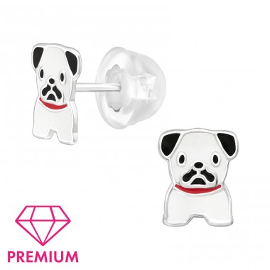 Pug Dog Ear Studs- Premium* - 925 Sterling Silver Ear Studs With Enamel Colors A4S46295