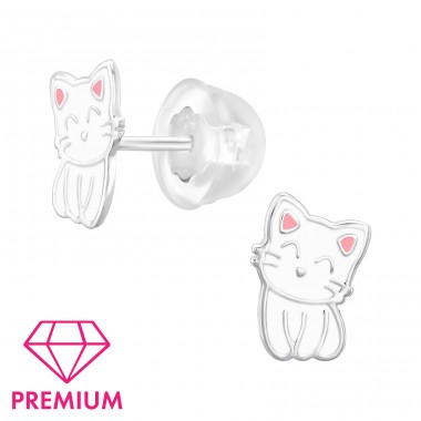 Cat Ear Studs - Premium* - 925 Sterling Silver Ear Studs With Enamel Colors A4S46298