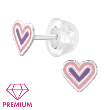 Two-tone Heart - Premium* - 925 Sterling Silver Ear Studs With Enamel Colors A4S46300