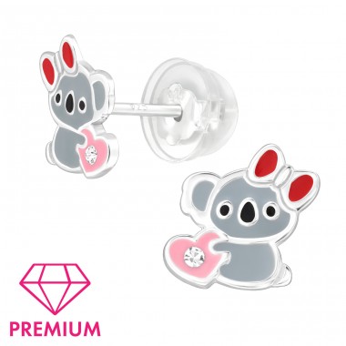 Koala with heart and crystal - Premium* - 925 Sterling Silver Ear Studs With Enamel Colors A4S46394