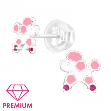 Poodle Dog with crystals - Premium - 925 Sterling Silver Ear Studs With Enamel Colors A4S46413