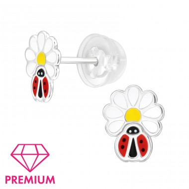 Ladybug & Daisy - Premium* - 925 Sterling Silver Ear Studs With Enamel Colors A4S46422