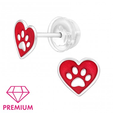 Heart Paw - Premium* - 925 Sterling Silver Ear Studs With Enamel Colors A4S46424