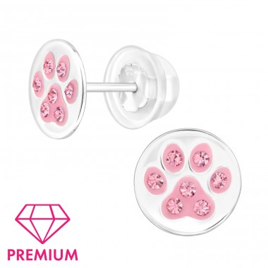 Paw with pink crystals - Premium* - 925 Sterling Silver Ear Studs With Stones A4S46426