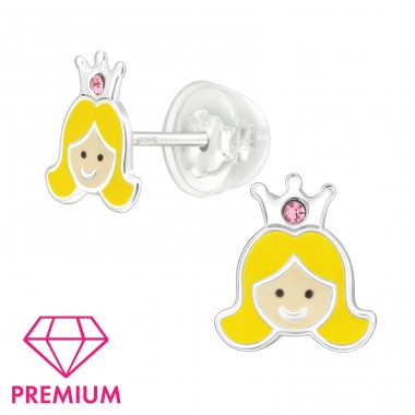 Princess Ear Studs - Premium* - 925 Sterling Silver Ear Studs With Enamel Colors A4S46430