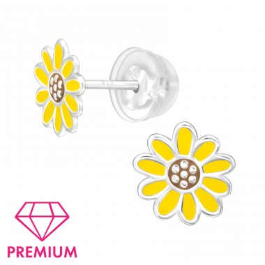 Sunflower - Premium* - 925 Sterling Silver Ear Studs With Enamel Colors A4S46436