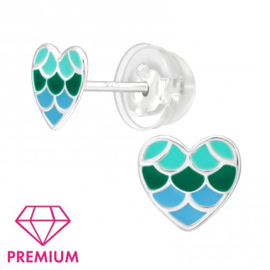 Fish Scales Heart - Premium* - 925 Sterling Silver Ear Studs With Enamel Colors A4S46437