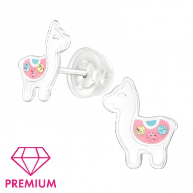 Alpaca with crystals - Premium* - 925 Sterling Silver Ear Studs With Enamel Colors A4S46438